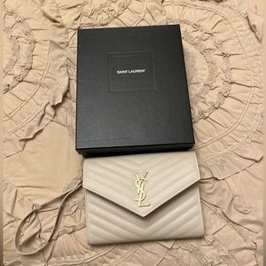 YSL Saint Laurent Cassandre Flap Pouch Quilted Grain Leather- Ivory